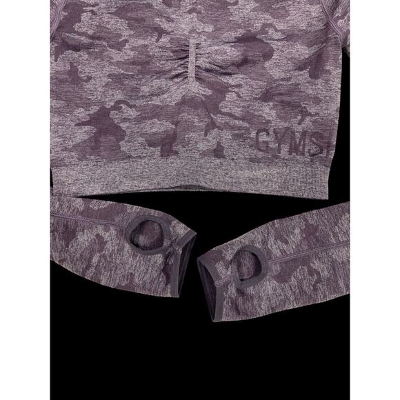 Gymshark Adapt Purple Camo Long Sleeve Cropped Gym Top Workout Medium - Picture 7 of 11
